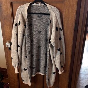SHEIN Beige and Black Heart Cardigan